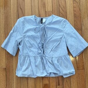 H&M Light Blue Ruffle Blouse